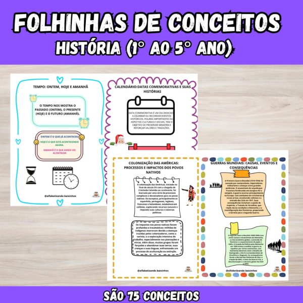 Folhinhas de Conceitos - História - 1º ao 5º Ano