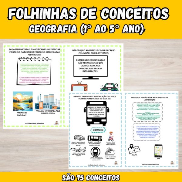 Folhinhas de Conceitos - Geografia -1º ao 5º Ano